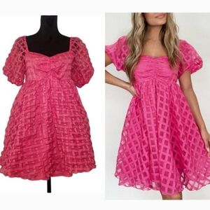 BAEVELY Pink Checkered Mini Sundress, Size Medium